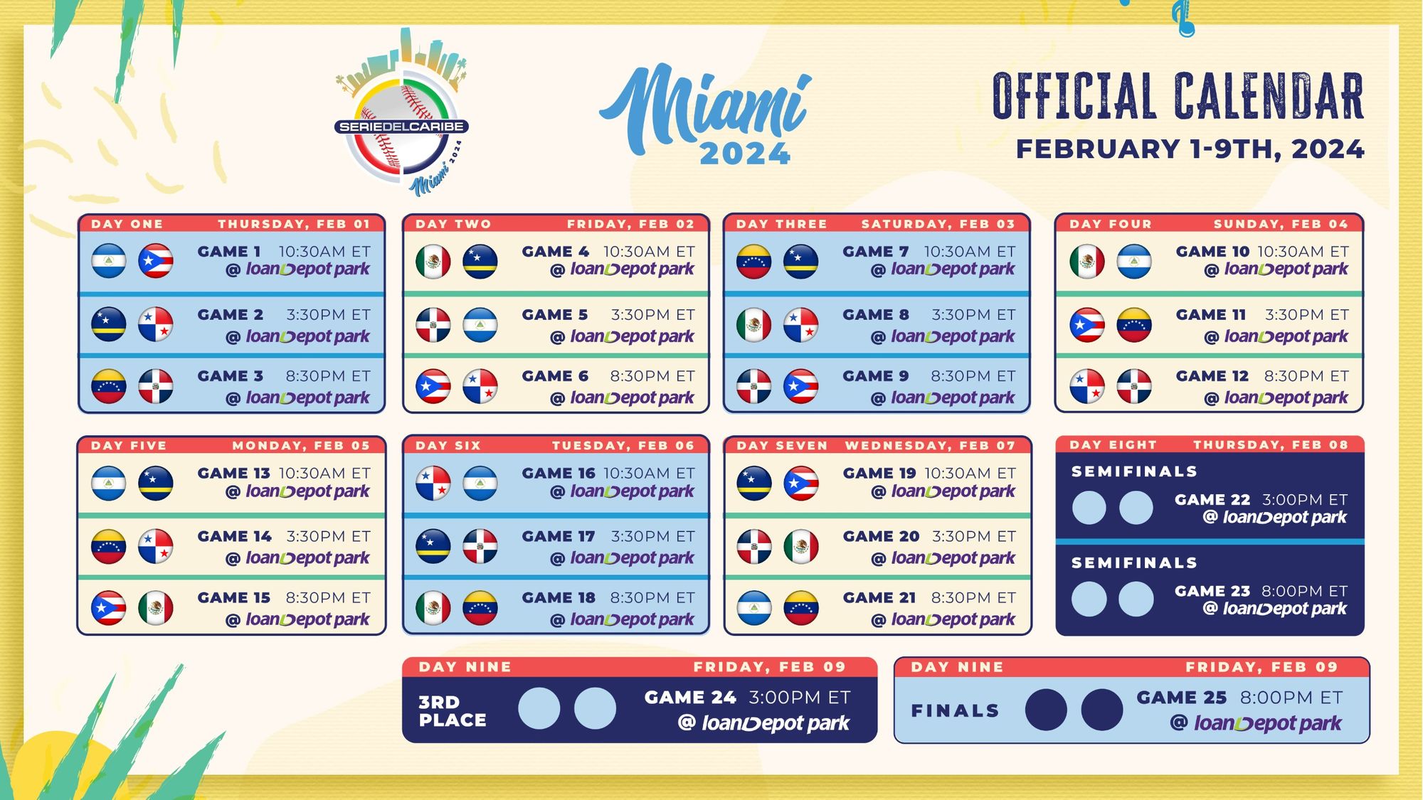 ENTRADAS INDIVIDUALES PARA LA SERIE DEL CARIBE 2024 A LA VENTA ESTE   Claendario Miami 2024 Horario Miami 2 