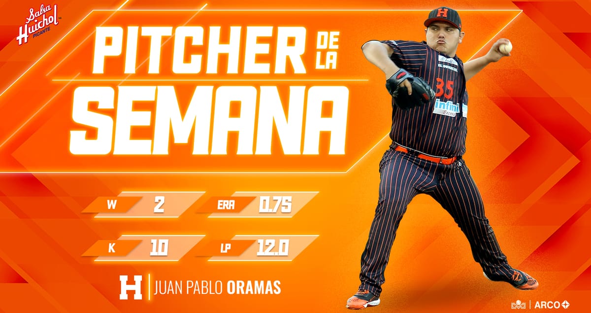 JUAN PABLO ORAMAS ES EL PITCHER DE LA SEMANA EN LA LIGA ARCO