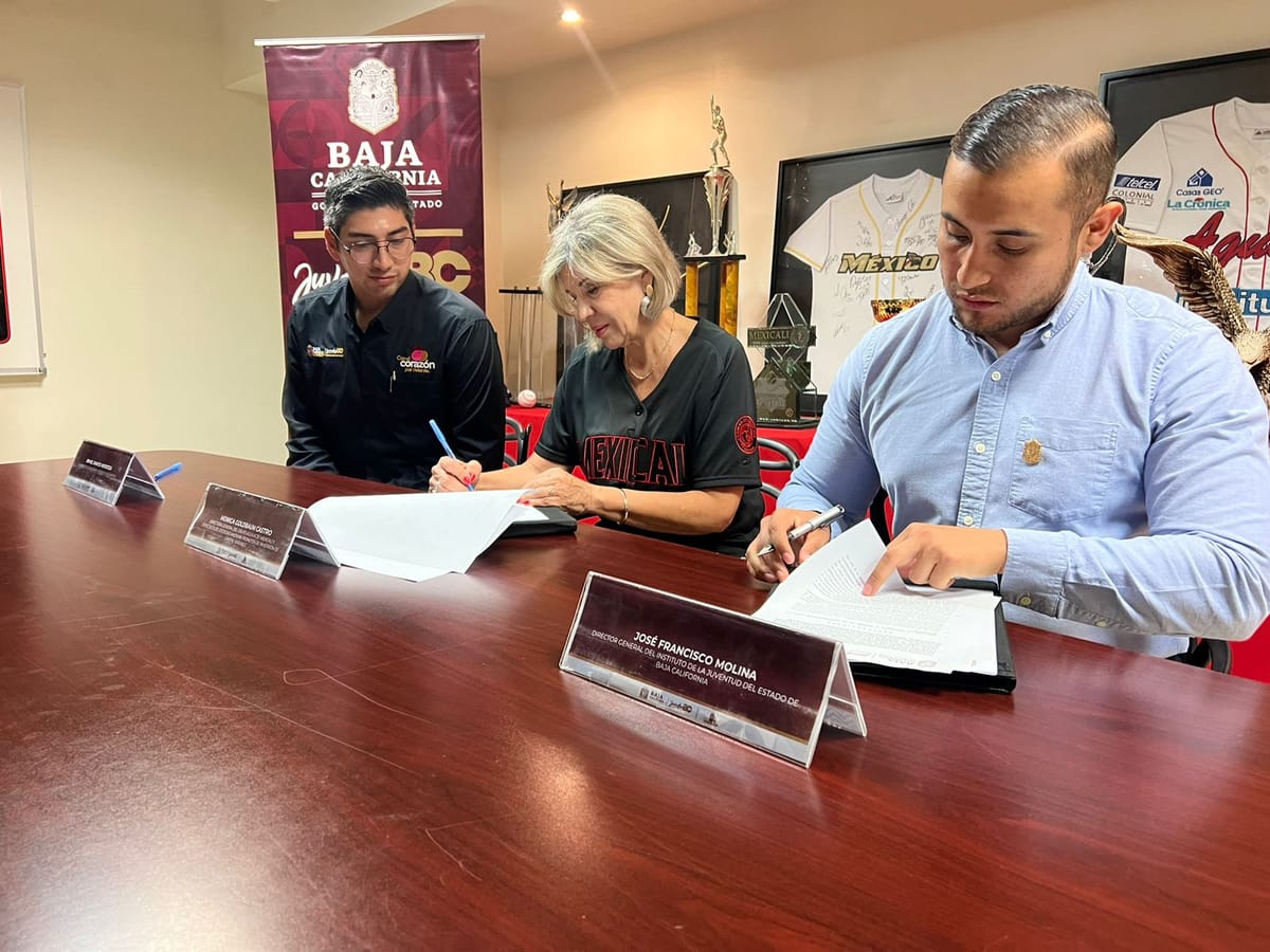 CLUB ÁGUILAS DE MEXICALI Y EL INSTITUTO DE LA JUVENTUD DE BAJA CALIFORNIA FORMALIZAN CONVENIO