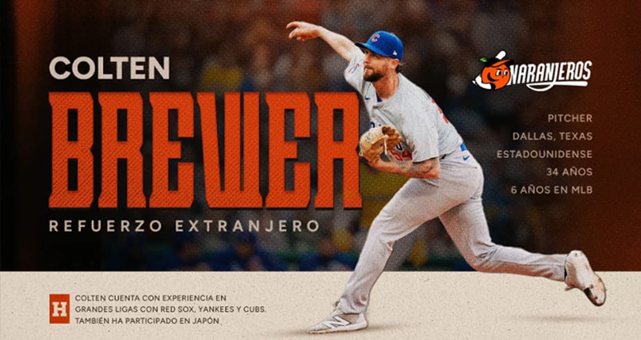 Colten Brewer primer refuerzo extranjero de Naranjeros