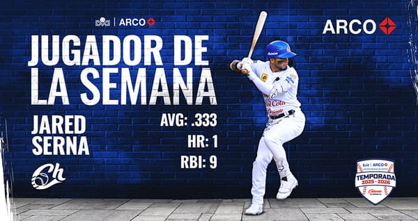 Jared Serna se enciende con el madero y gana el premio a Jugador de la Semana